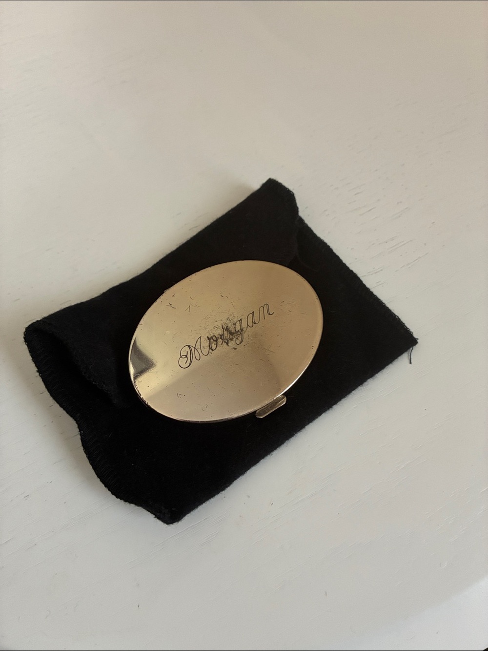 Engraved Oval Compact Mirror - Silver Plated
